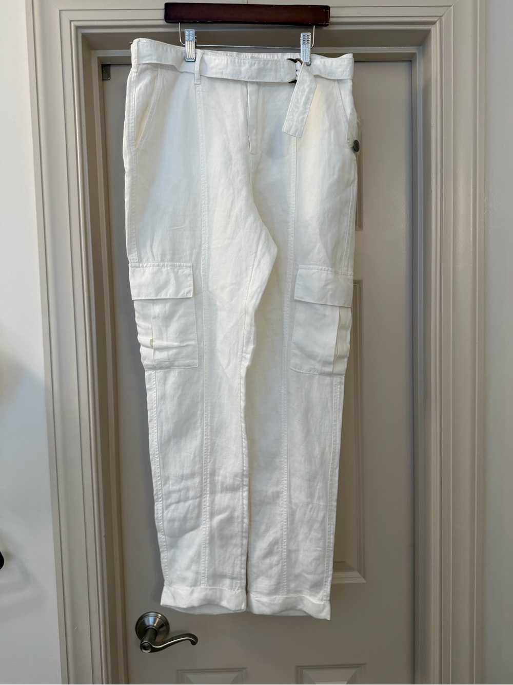NWT Nicole Miller White Cargo Linen Blend Pants
